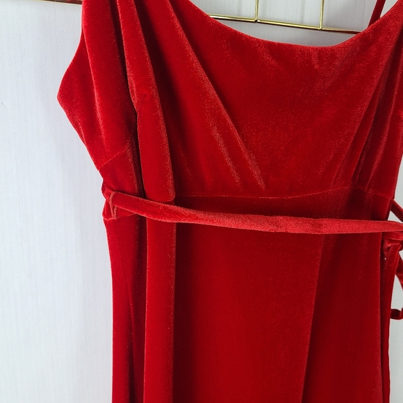 Frederick's of Hollywood 90s Vintage Velvet Asymmetric Romantic USA Ruffle Dress - Picture 5 of 11